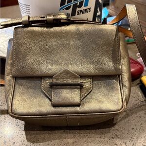 Reed Krakoff Metallic Bronze Leather Crossbody Bag — Designer Small Flap Purse